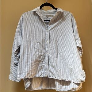 Everlane Striped Button-Down Shirt - White and Blue